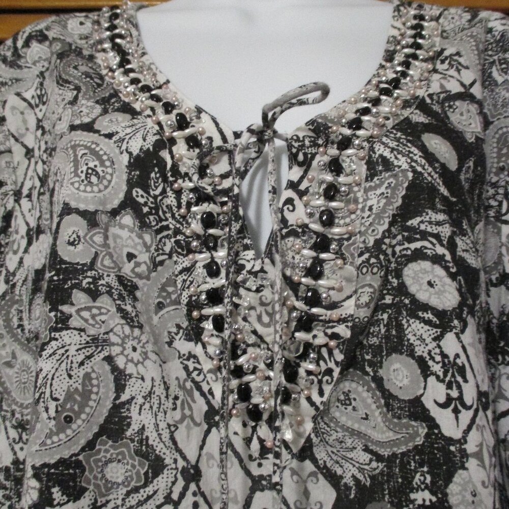 Avenue top black & gray V neck with bling lightweight tunic blouse size 22W